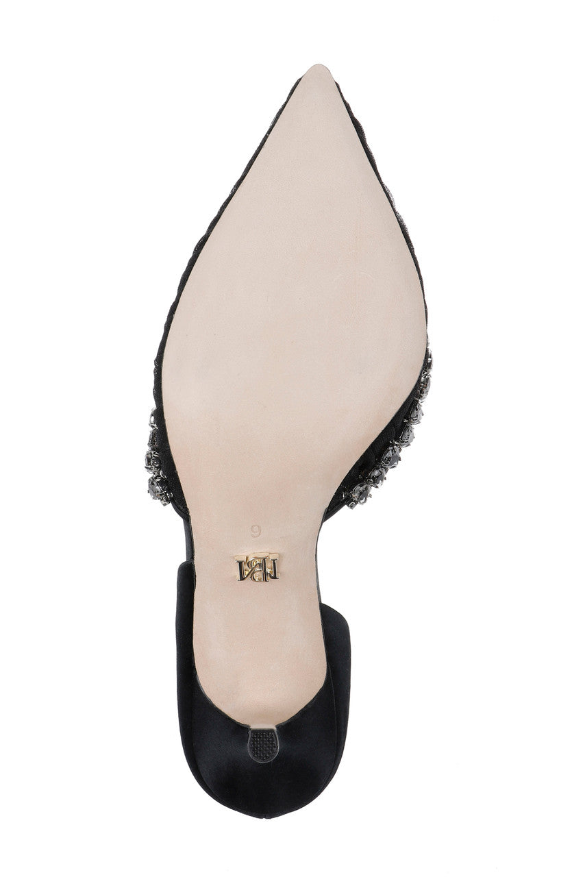 Black | Everley Satin D'orsay Heels with Embellishments