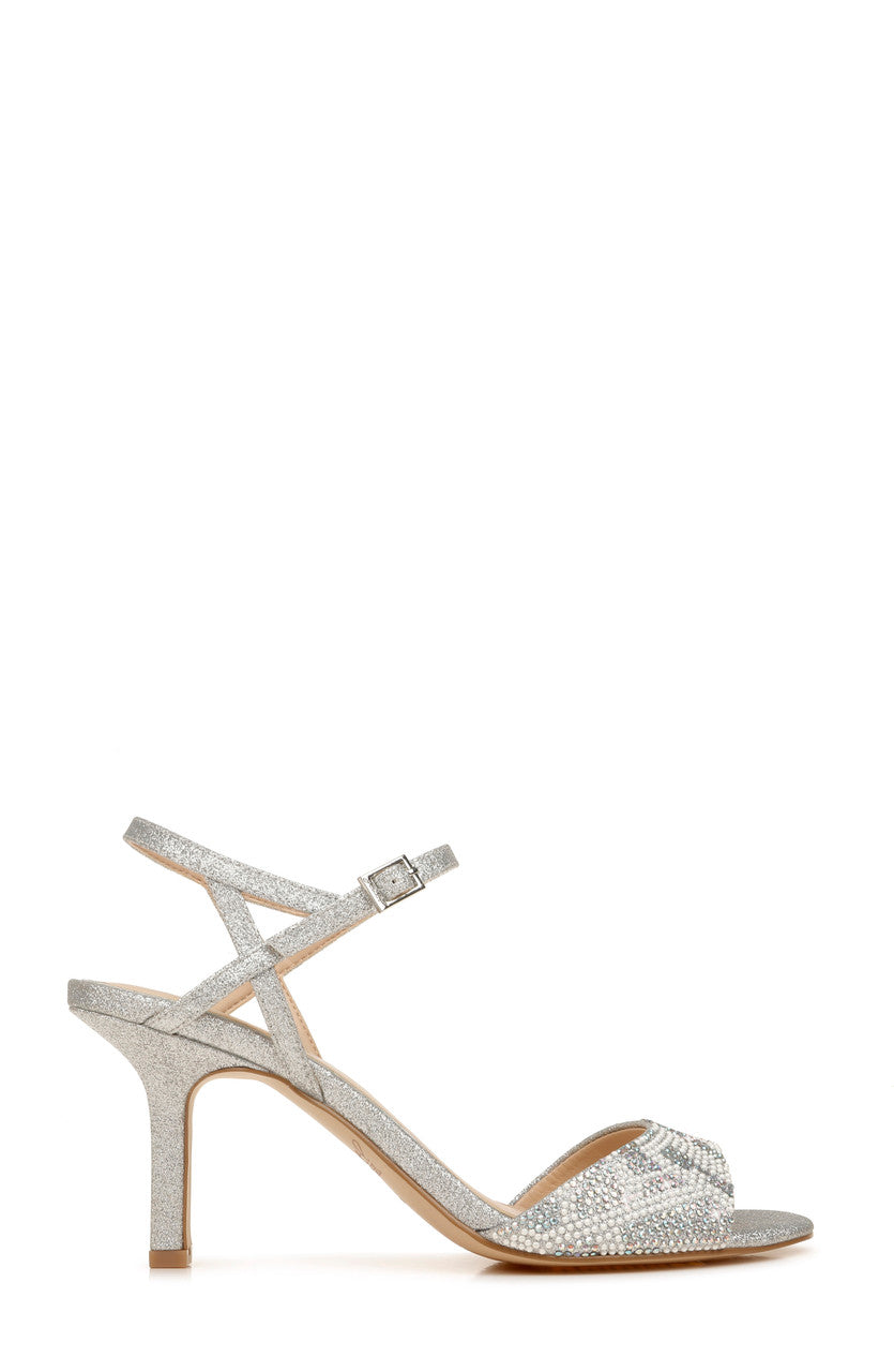 Silver Glitter | Fawna Glitter Open Toe Evening Shoe