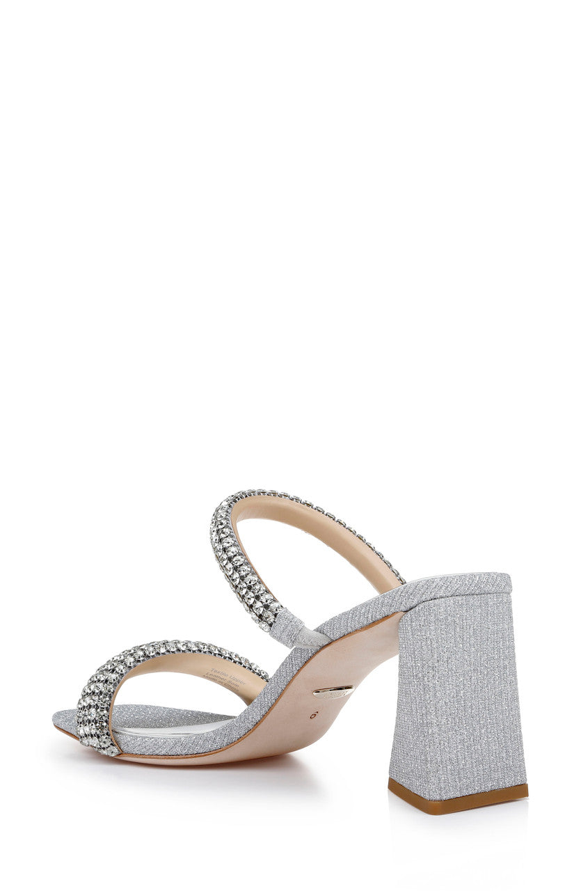 Silver | Frankie Bejeweled Block Heel Slide