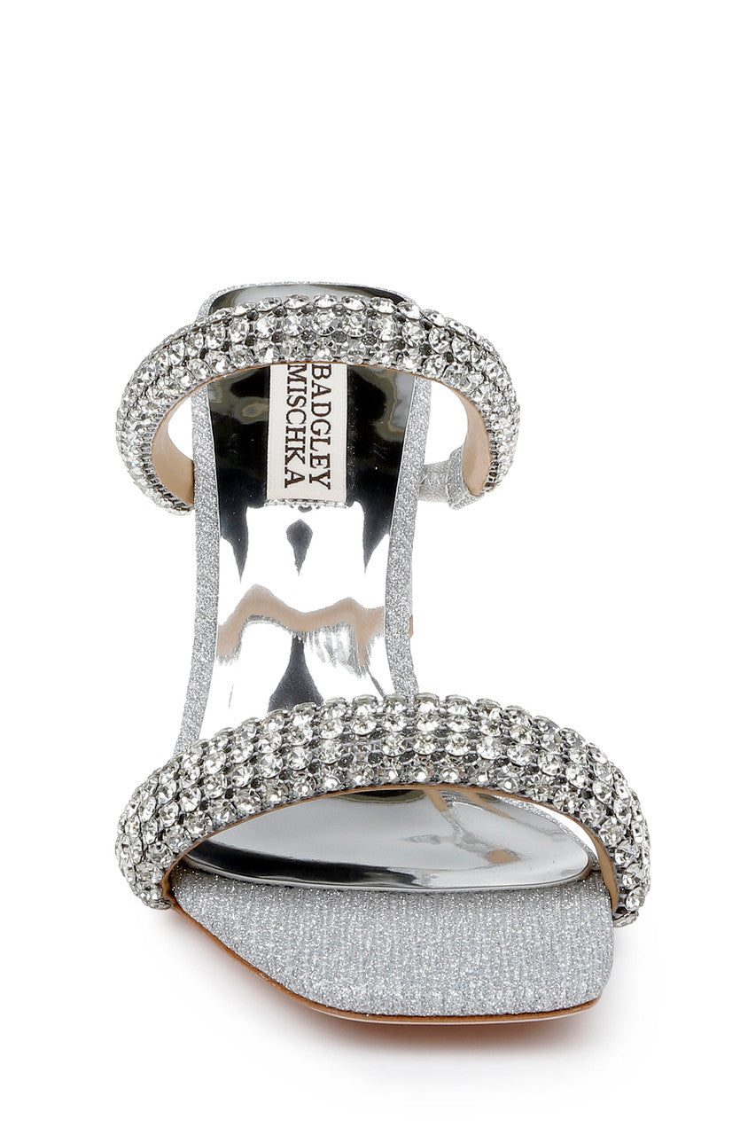 Silver | Frankie Bejeweled Block Heel Slide