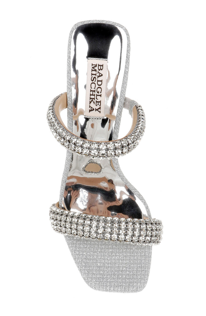 Silver | Frankie Bejeweled Block Heel Slide