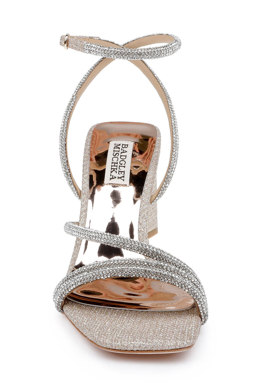 Pale Gold | Freedom Glitter Block Heel with Bejeweled Straps