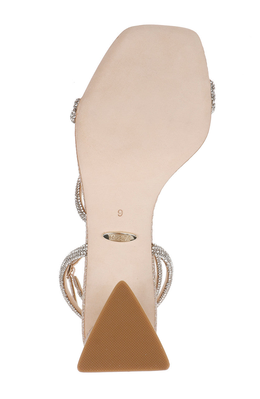 Pale Gold | Freedom Glitter Block Heel with Bejeweled Straps