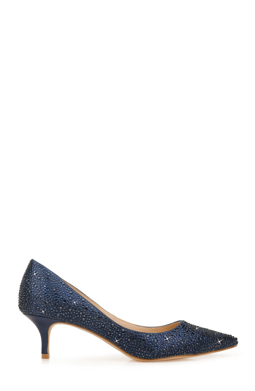 Navy | Frenchie Wide Width Pointed Toe Kitten Heel
