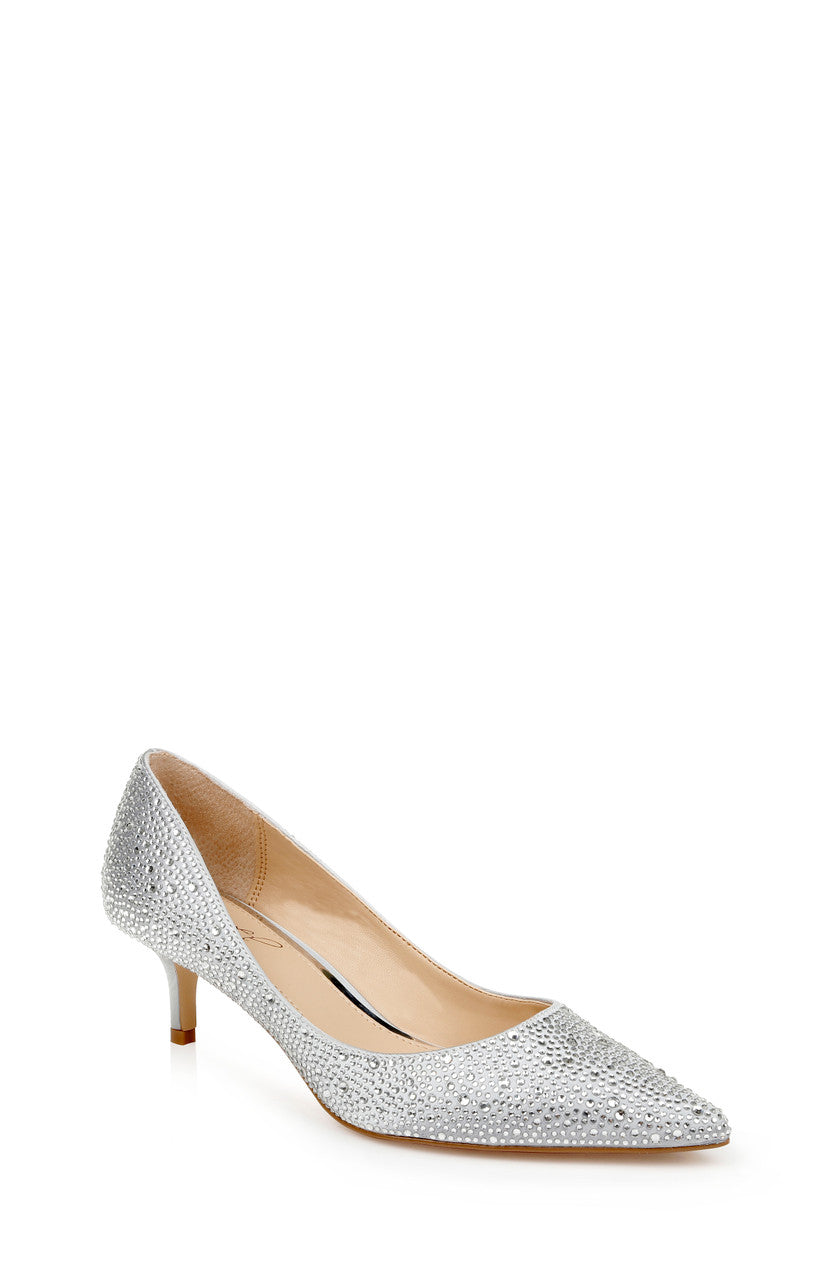 Silver | Frenchie Wide Width Pointed Toe Kitten Heel