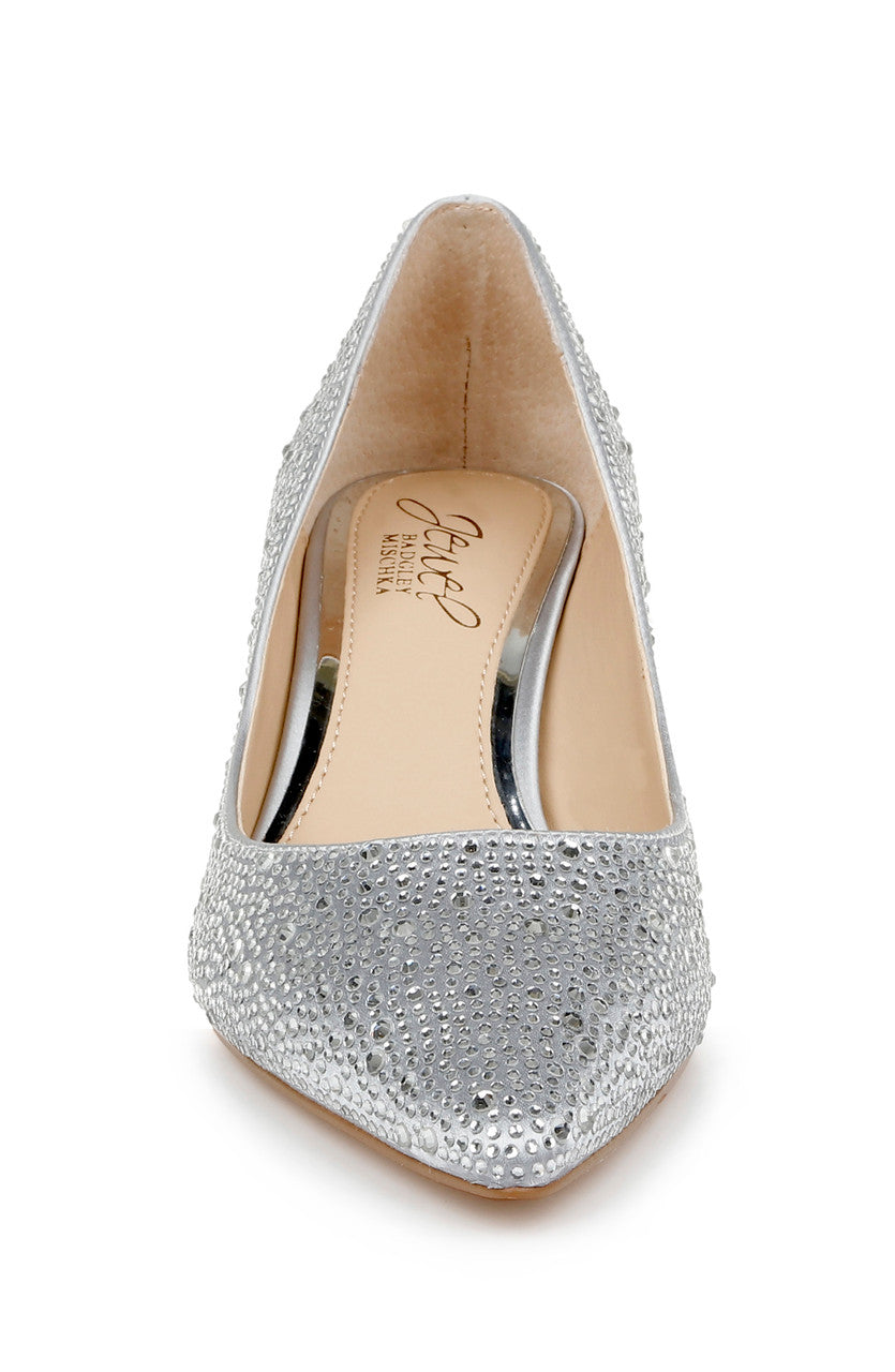 Silver | Frenchie Wide Width Pointed Toe Kitten Heel