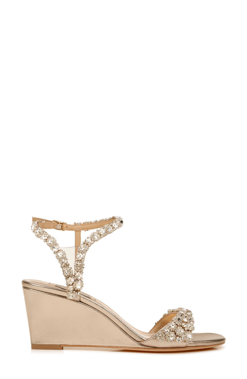 Champagne | Gali Crystal Embellished Evening Wedge