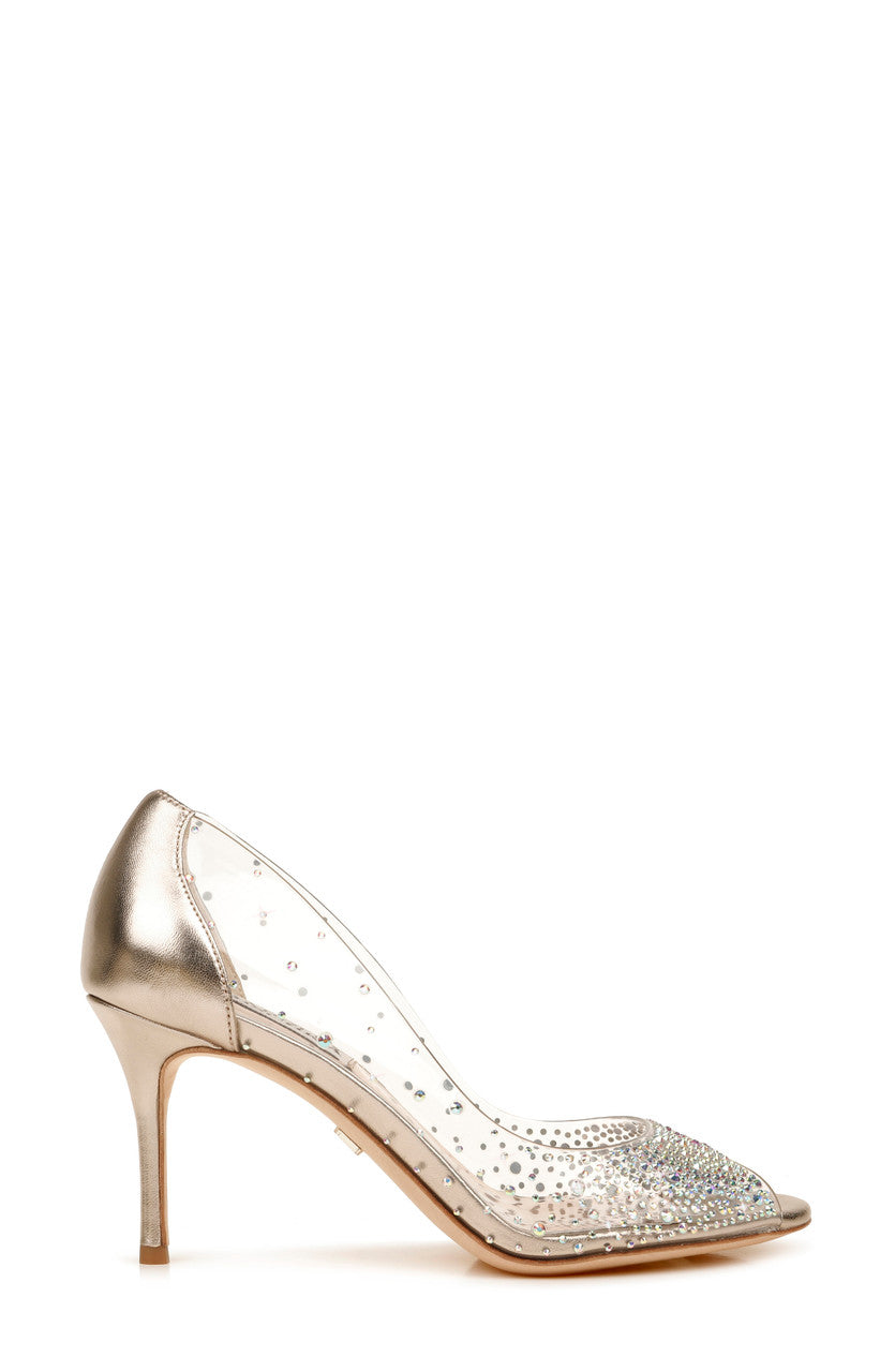 Champagne | Ginata Crystal Embellished Peep Toe