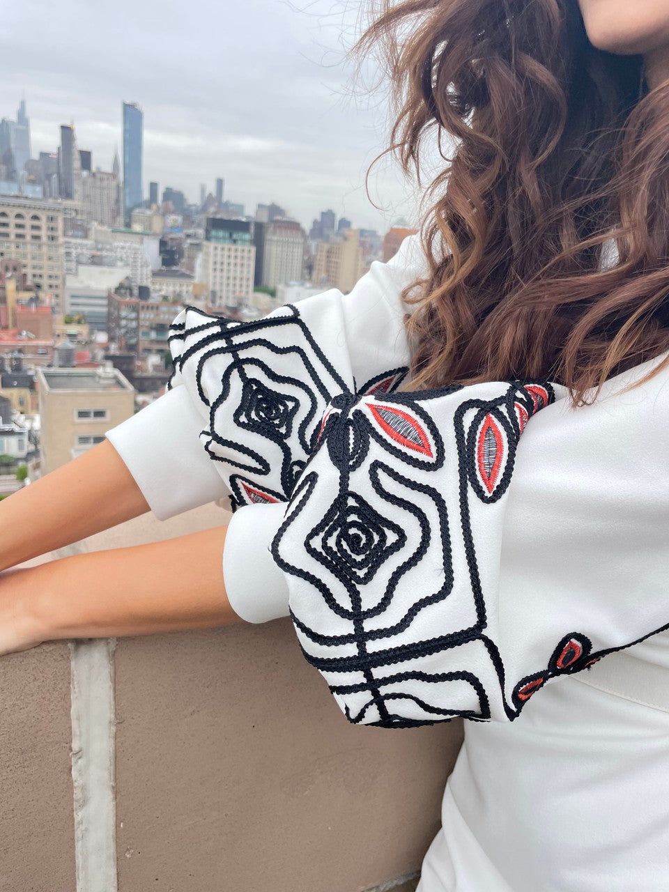 Light Ivory | Embroidered Balloon-Sleeve Dress