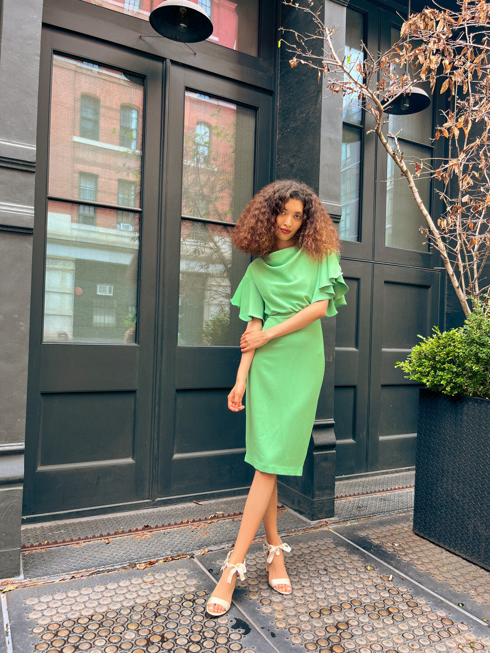Spearmint | Blouson Sheath Dress with Drapey Sleeves