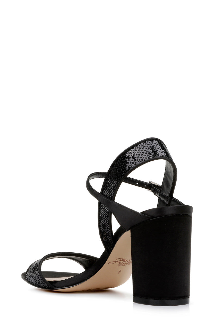 Black | Irma Sequin Open Toe Block Heel