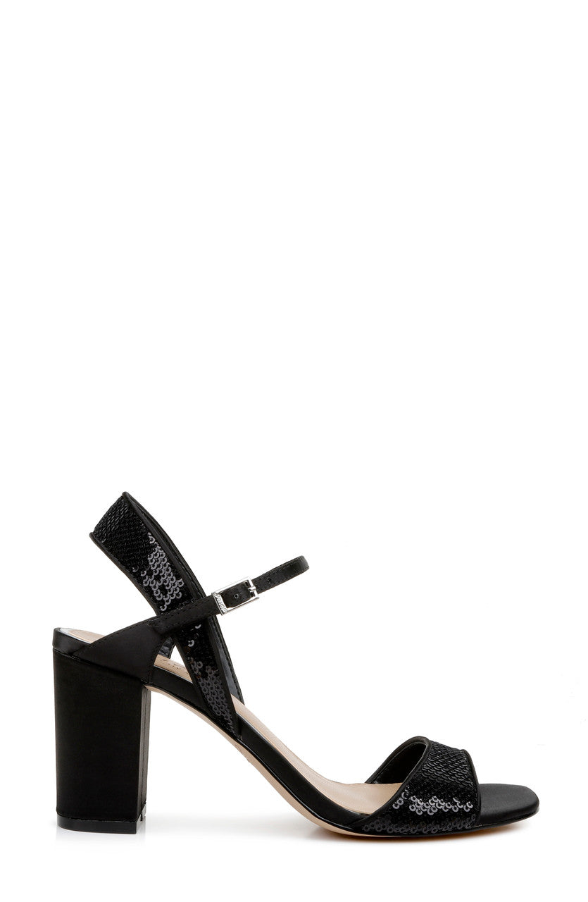 Black | Irma Sequin Open Toe Block Heel