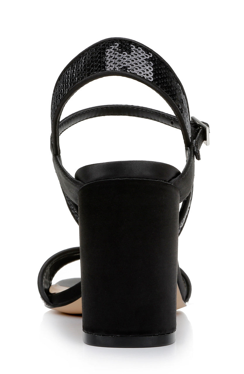 Black | Irma Sequin Open Toe Block Heel
