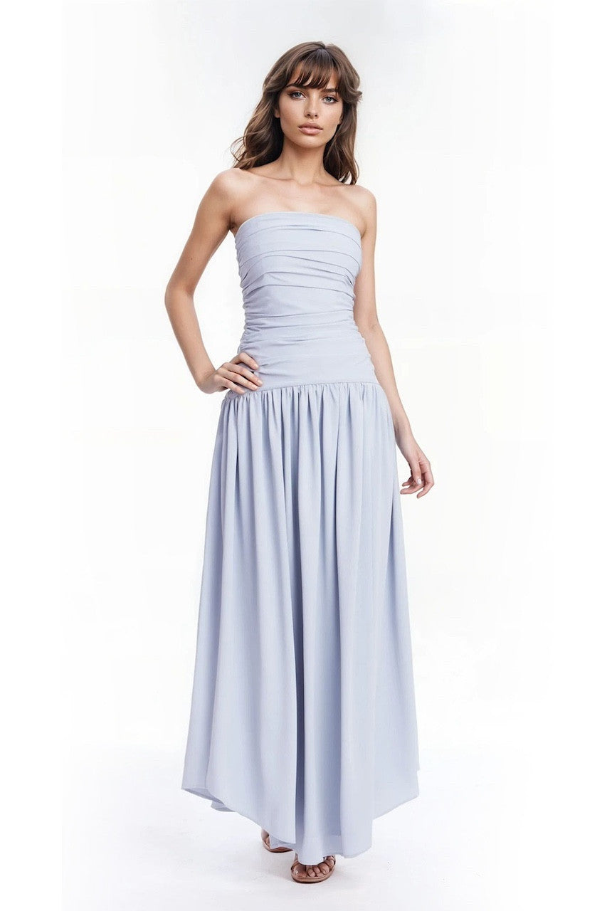 Blue | Hadley Strapless Drop Waist Gown Front