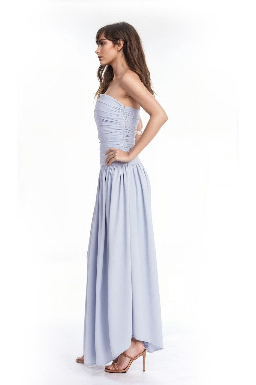 Blue | Hadley Strapless Drop Waist Gown Side