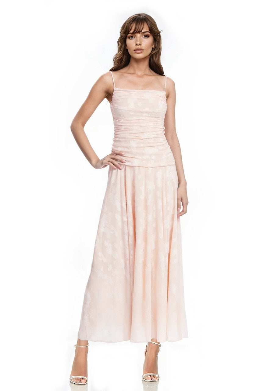 Peach | Hazel Printed Drop Waist Gown Front