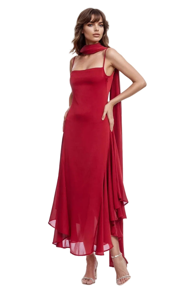 open lace back dress Janie Square Neck Midi Dress with Chiffon Scarf Detail by Jewel Badgley  Mishcka – Badgley Mischka