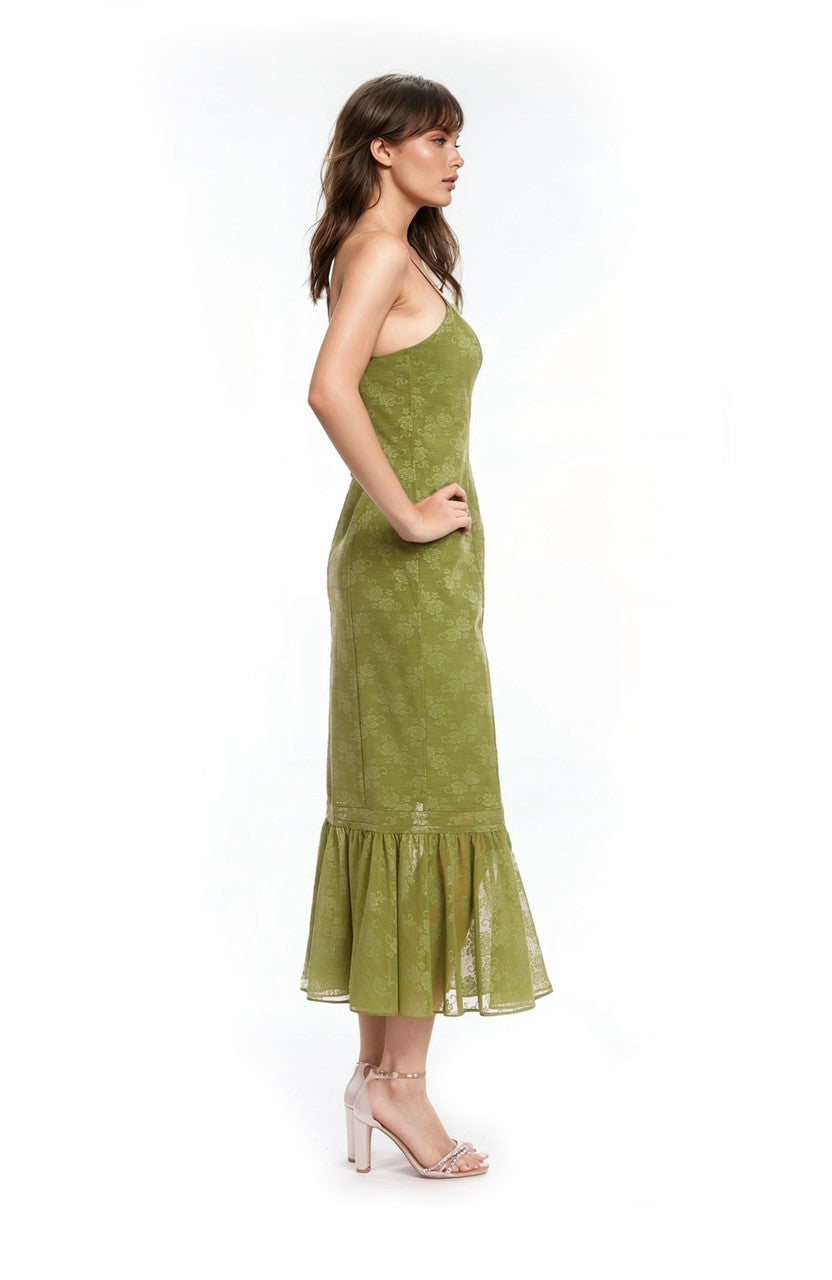 Jewel Badgley Mischka Josie Floral Jacquard Midi Dress with Ruffle Hem, Size: 16 in Green Jewel Badgley Mischka Josie Floral Jacquard Midi Dress with Ruffle Hem, Size: 16 in Green