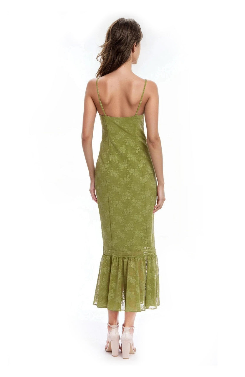 Jewel Badgley Mischka Josie Floral Jacquard Midi Dress with Ruffle Hem, Size: 16 in Green Jewel Badgley Mischka Josie Floral Jacquard Midi Dress with Ruffle Hem, Size: 16 in Green