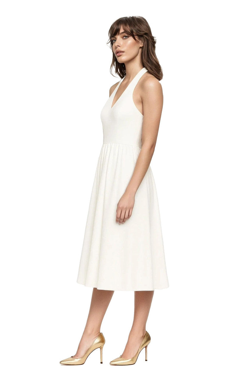 Jewel Badgley Mischka Justine Halter Neck Midi Dress, Size: 14 in White Jewel Badgley Mischka Justine Halter Neck Midi Dress, Size: 14 in White