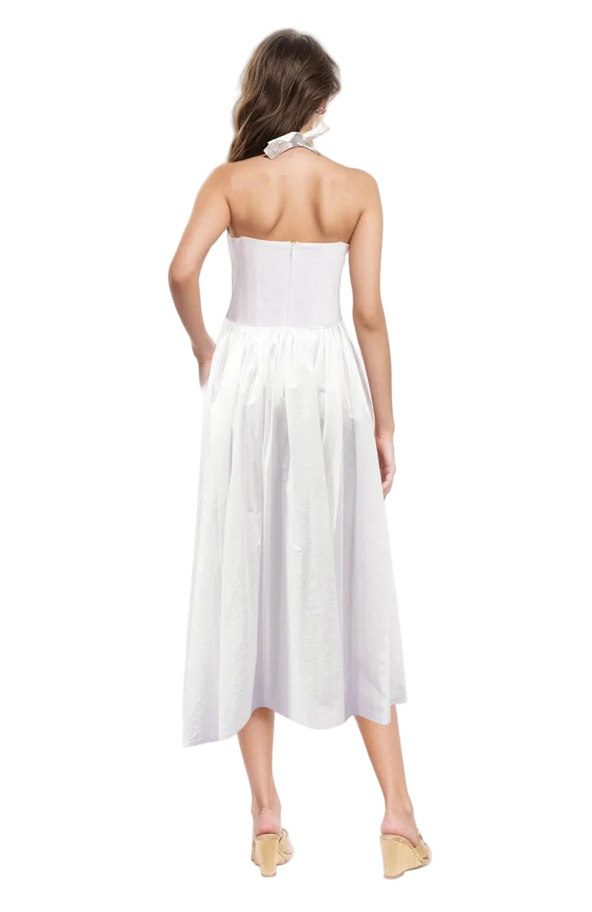 Jewel Badgley Mischka Justine Halter Neck Midi Dress, Size: 14 in White Jewel Badgley Mischka Justine Halter Neck Midi Dress, Size: 14 in White