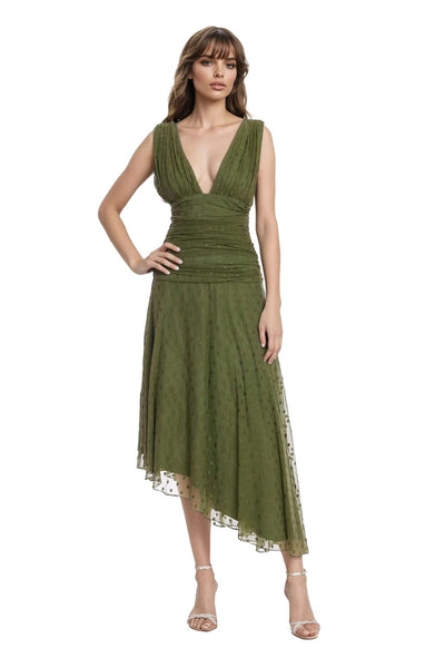 Katie Draped V-Neck Asymmetrical Hem Dress