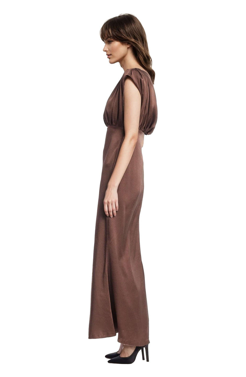 Jewel Badgley Mischka Kelly High Neck Gathered Bodice Gown - 8 - Brown Jewel Badgley Mischka Kelly High Neck Gathered Bodice Gown - 8 - Brown