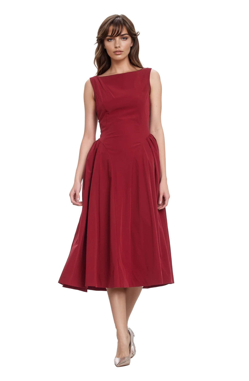 Wine | Kirsten Sleeveless Boatneck A-Line Midi Dress Front