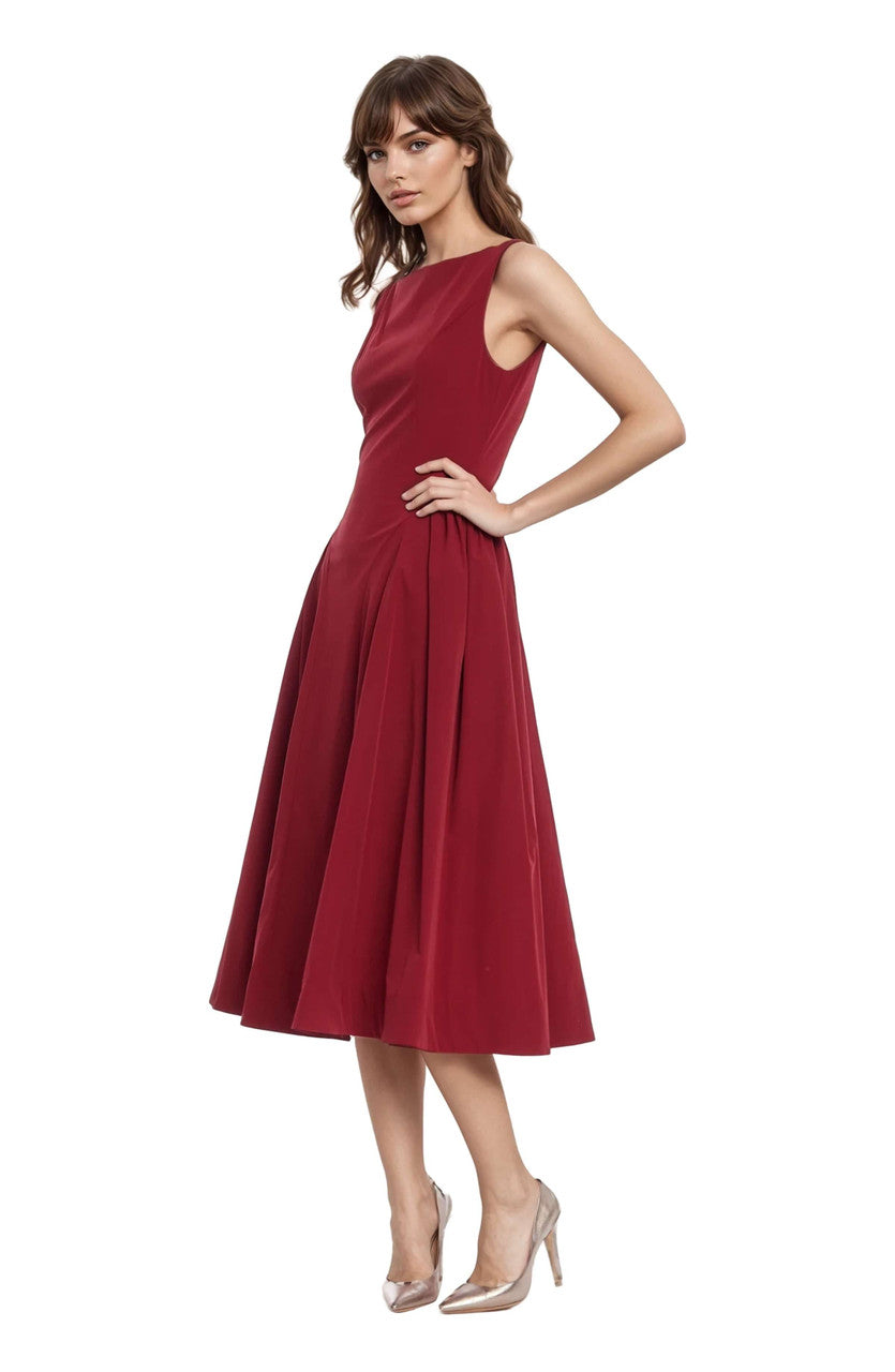 Jewel Badgley Mischka Kirsten Sleeveless Boatneck A-Line Midi Dress - 8 - Wine Jewel Badgley Mischka Kirsten Sleeveless Boatneck A-Line Midi Dress - 8 - Wine