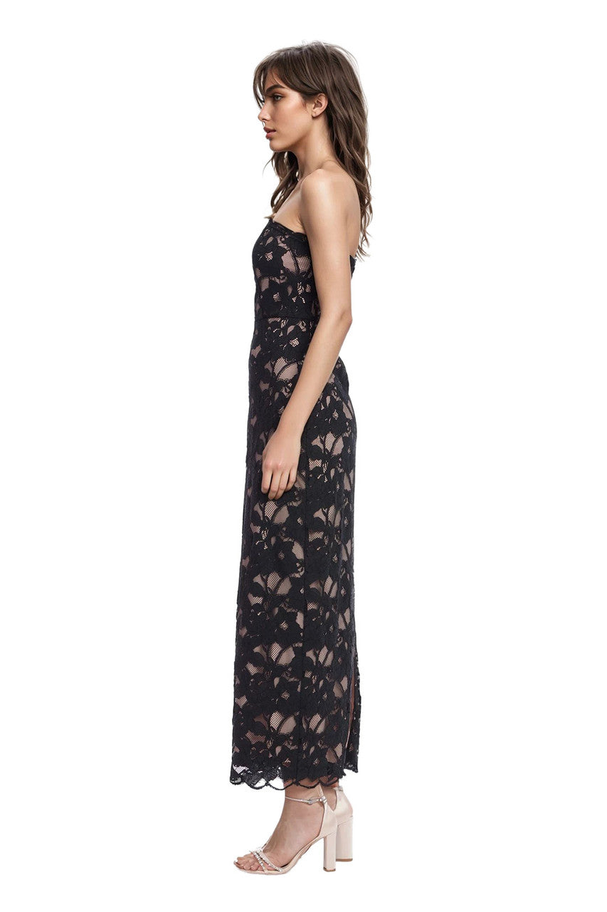 Maya Strapless Lace Midi Dress by Jewel Badgley Mischka