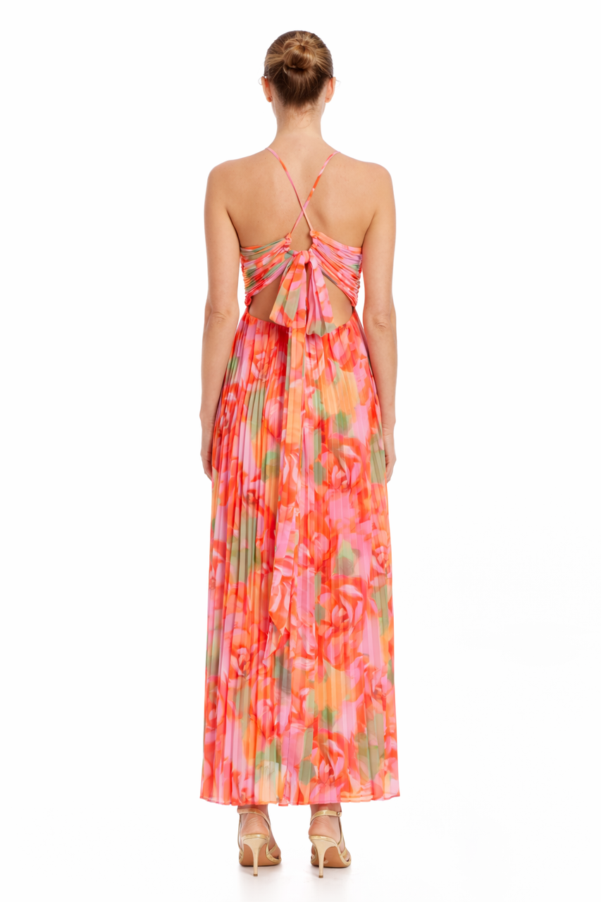 floral print silk maxi dress Jewel Badgley Mischka Nelle Floral Print Pleated Maxi Dress Dress