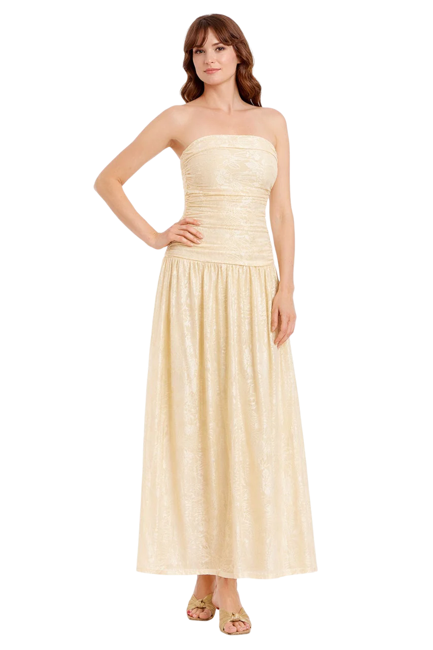 Natasha Floral Strapless Dropwaist Maxi Dress by Jewel Badgley Mischka