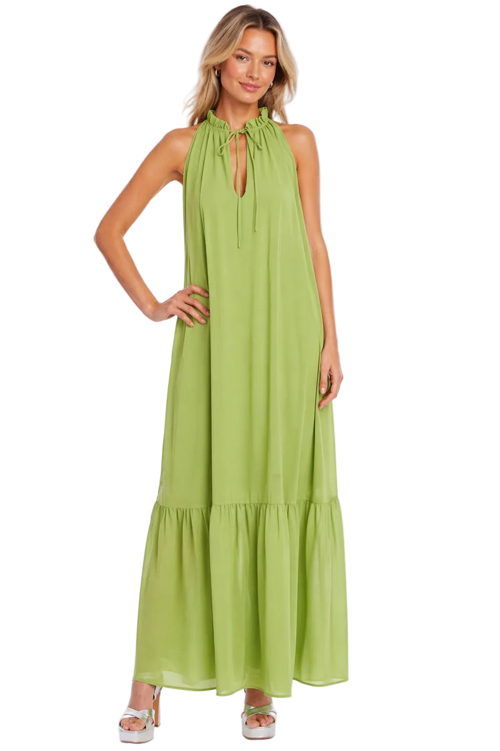 trapeze dress maxi Blue Floral Tiered Short sleeves Jewel Badgley Mischka Georgette Trapeze