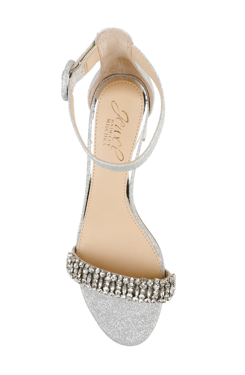 Silver Glitter | James Ankle Strap Block Heel