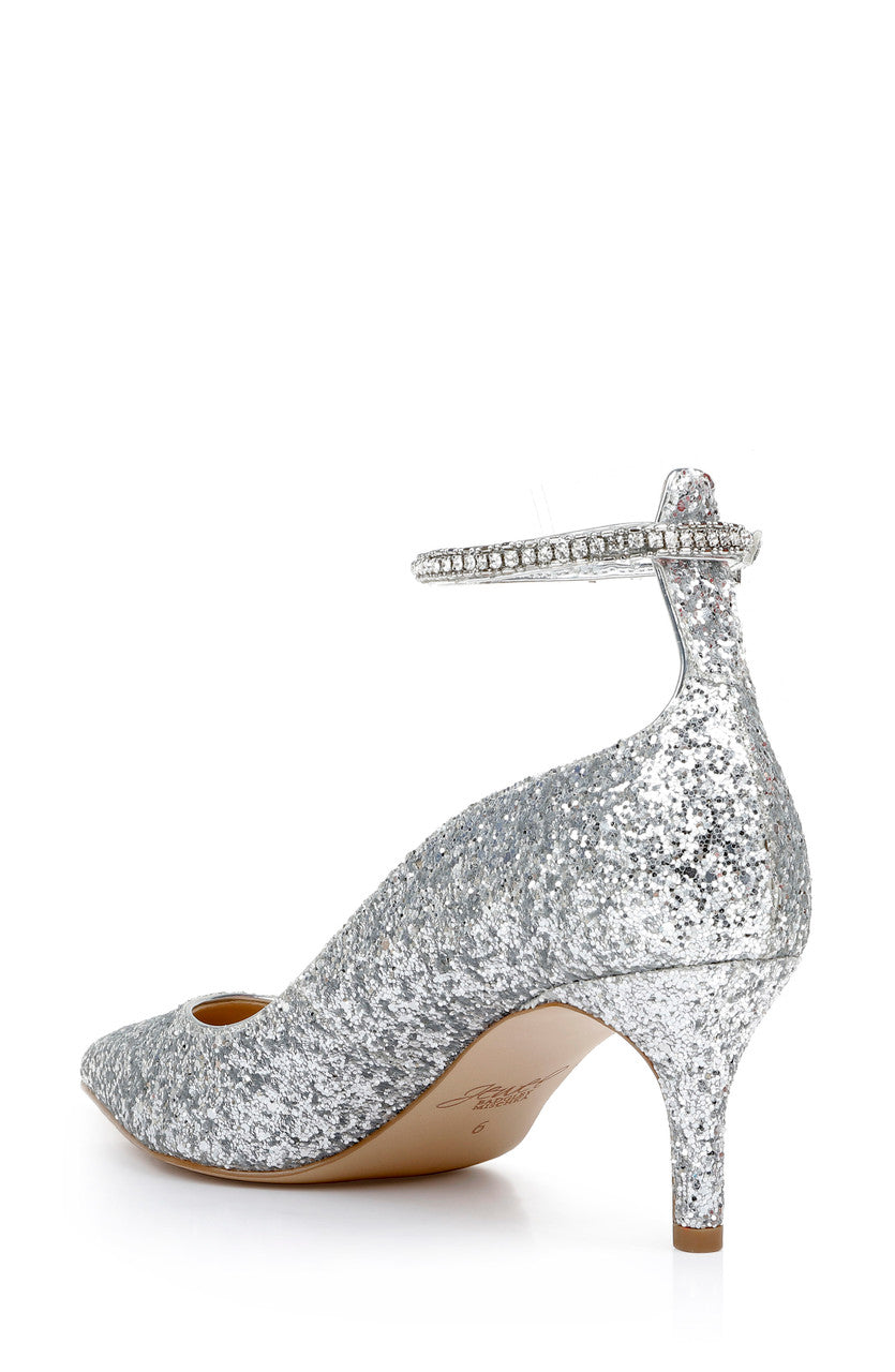 Silver Glitter | Jamila Ankle Strap Kitten Heel