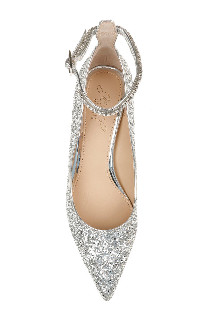 Silver Glitter | Jamila Ankle Strap Kitten Heel