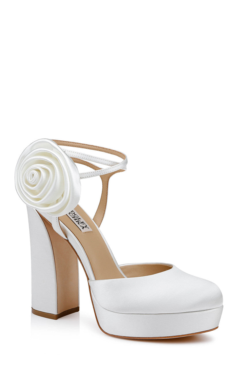White | Janessa Rosette Platform Pumps Front Side