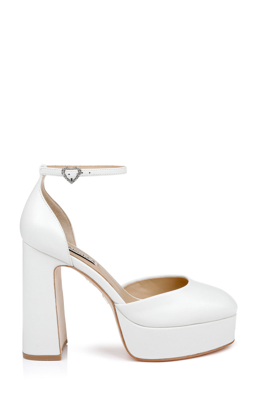 White Leather | Jayda II Leather Platform Pumps Side