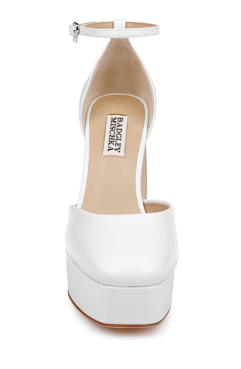 White Leather | Jayda II Leather Platform Pumps Front