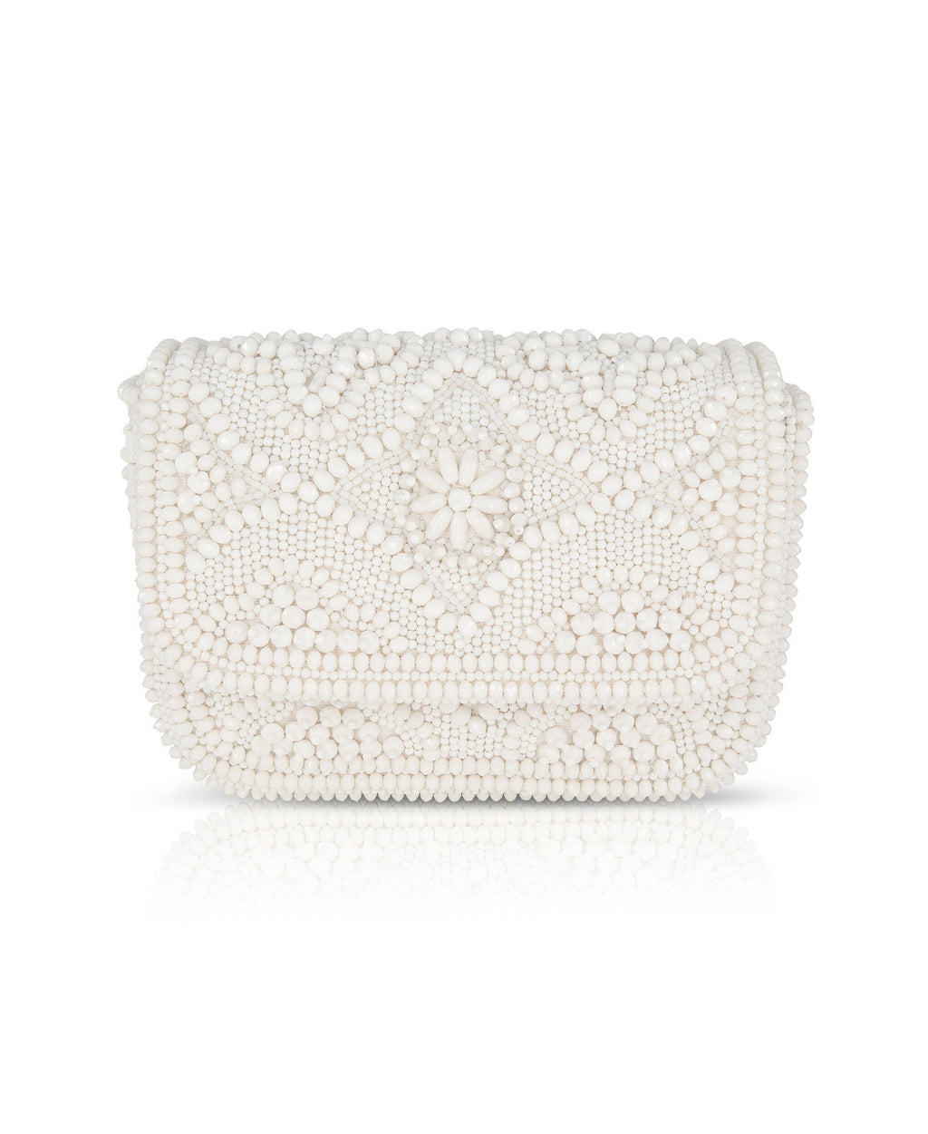 White | Olivia Portugal Tile Pattern Fully Beaded Crossbody