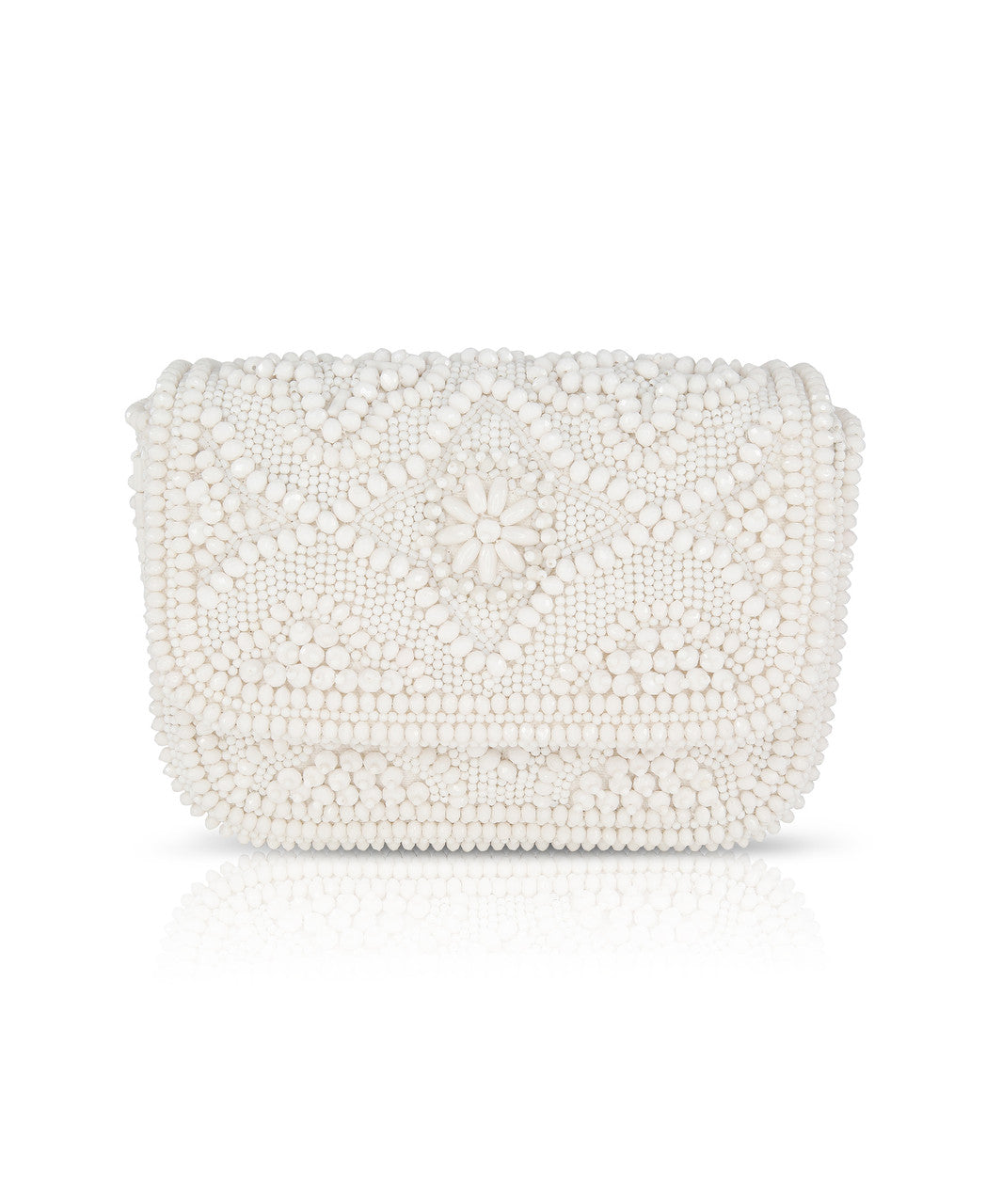 White | Olivia Portugal Tile Pattern Fully Beaded Crossbody