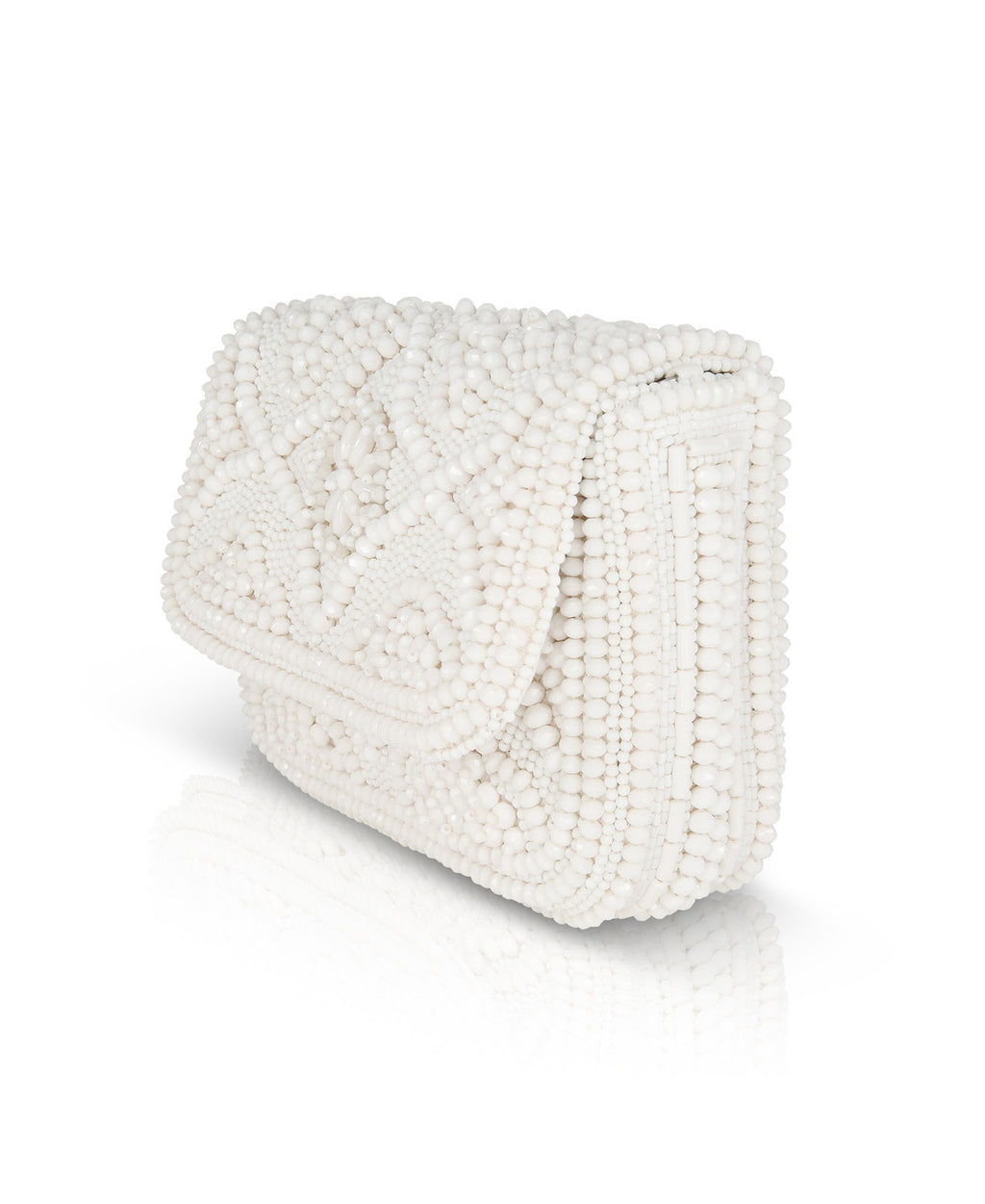 White | Olivia Portugal Tile Pattern Fully Beaded Crossbody