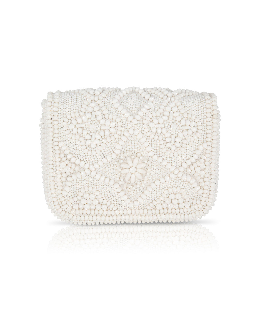 White | Olivia Portugal Tile Pattern Fully Beaded Crossbody