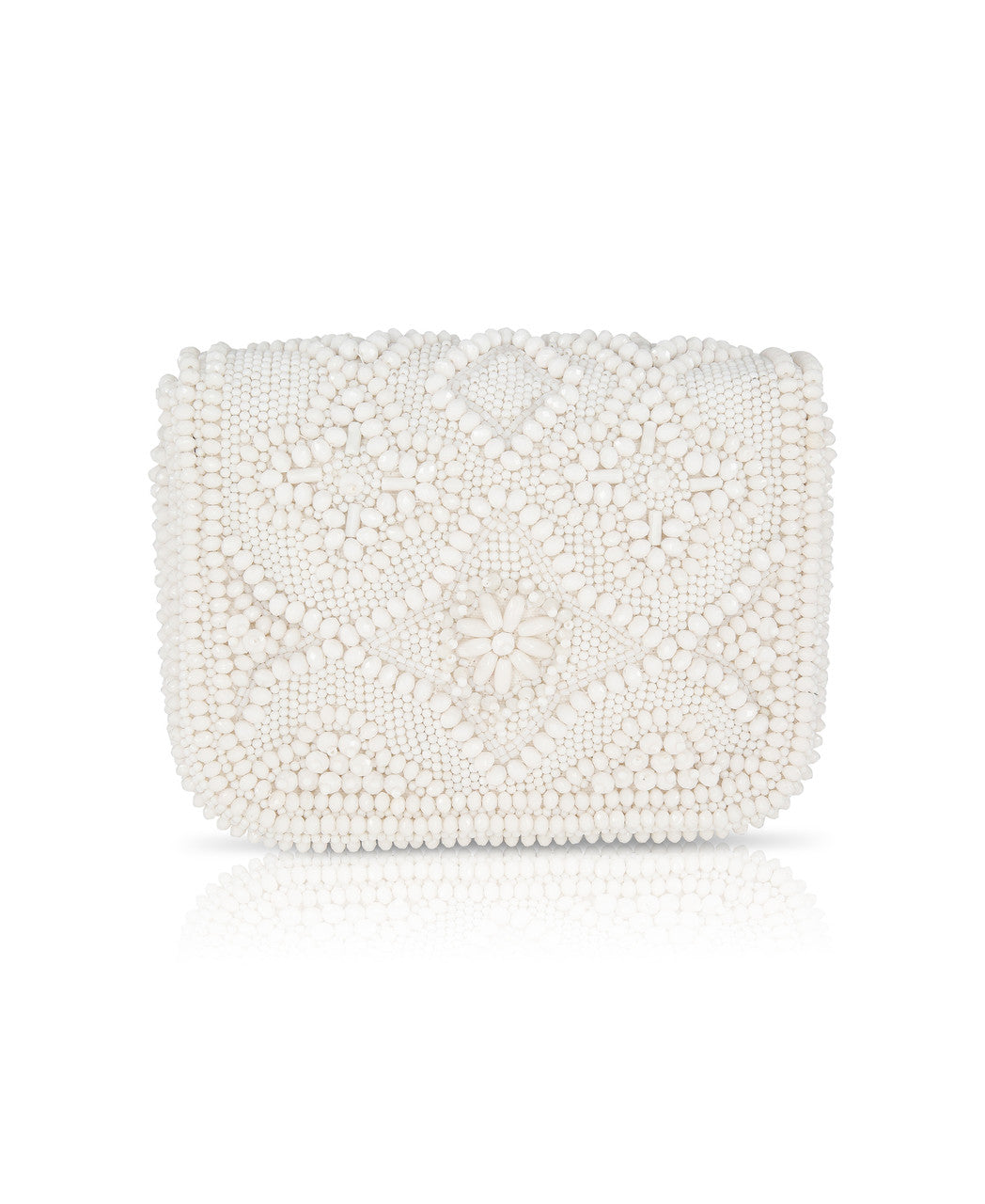 White | Olivia Portugal Tile Pattern Fully Beaded Crossbody
