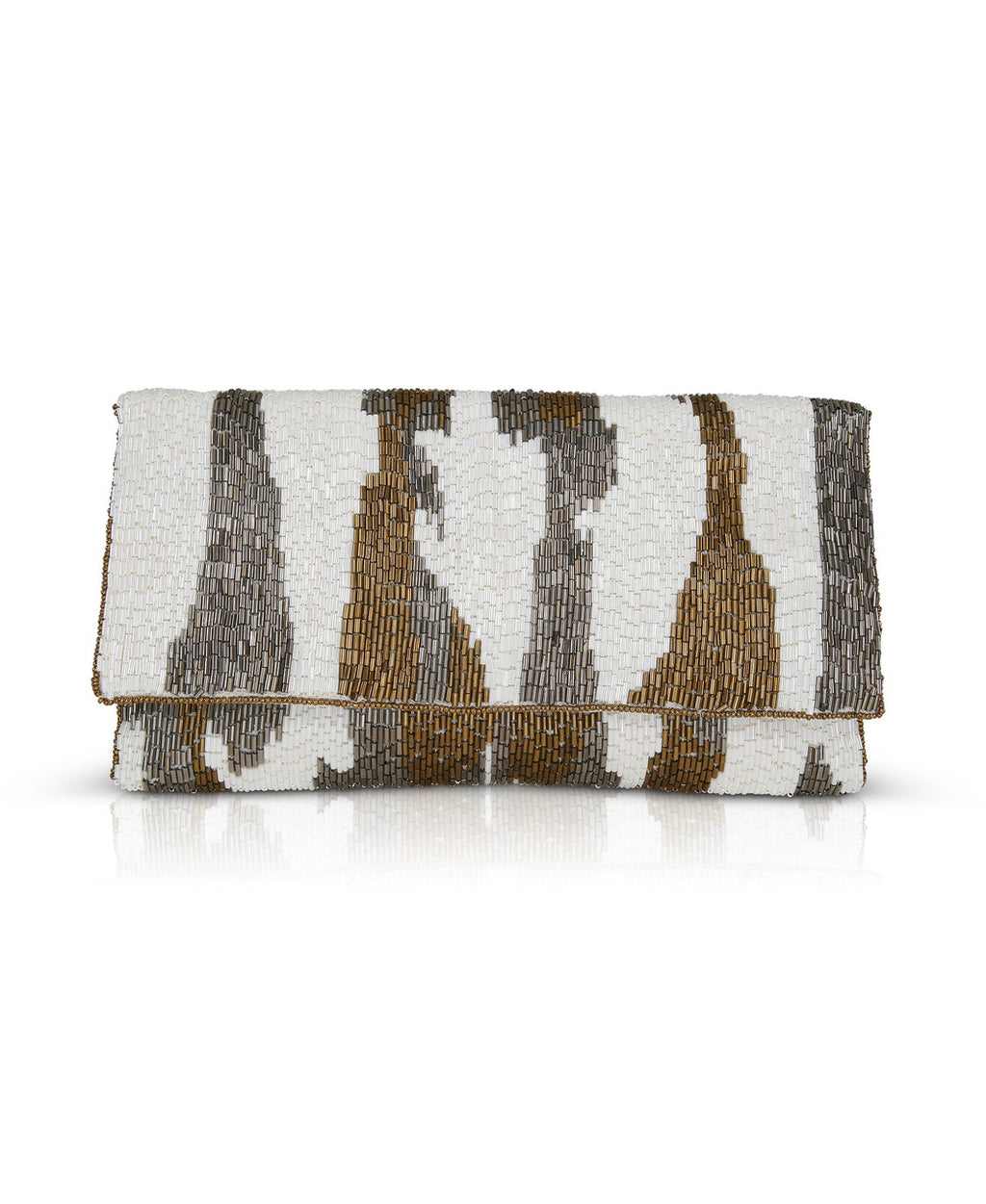 White | Ellery Ikat Beaded Pattern Envelope Clutch