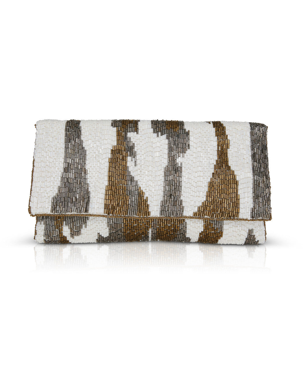 White | Ellery Ikat Beaded Pattern Envelope Clutch