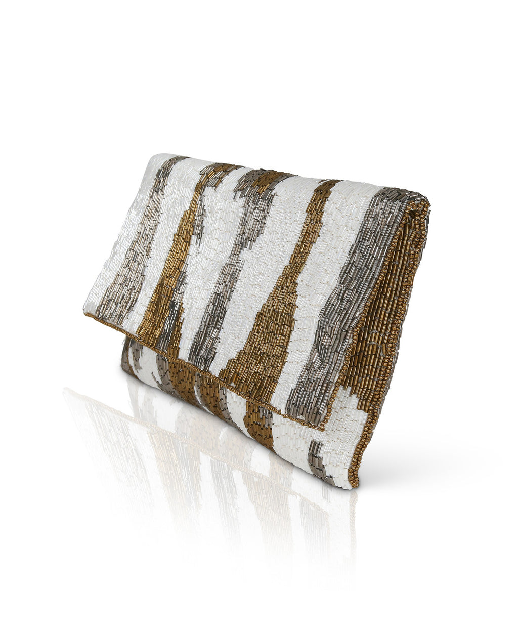 White | Ellery Ikat Beaded Pattern Envelope Clutch