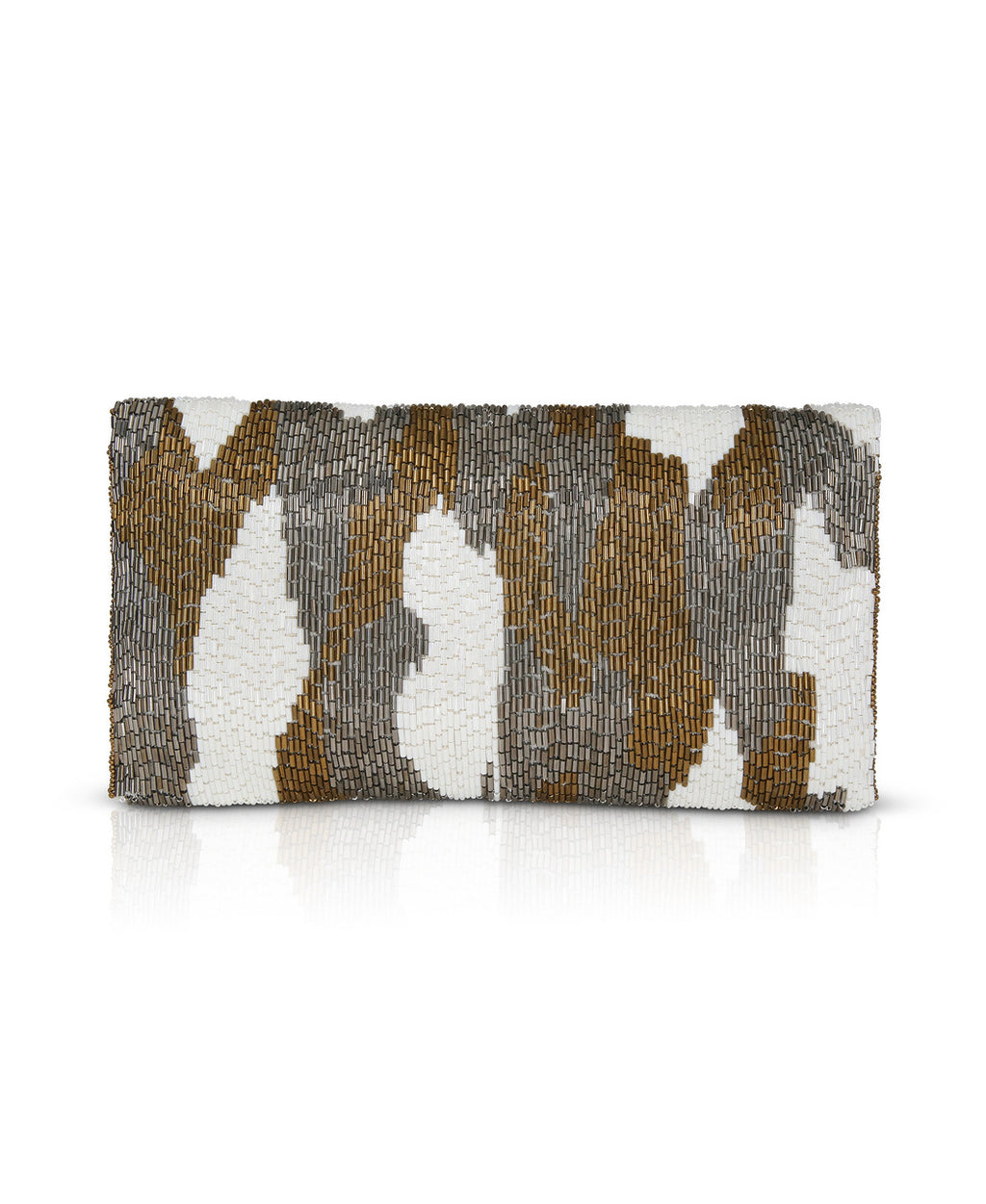 White | Ellery Ikat Beaded Pattern Envelope Clutch