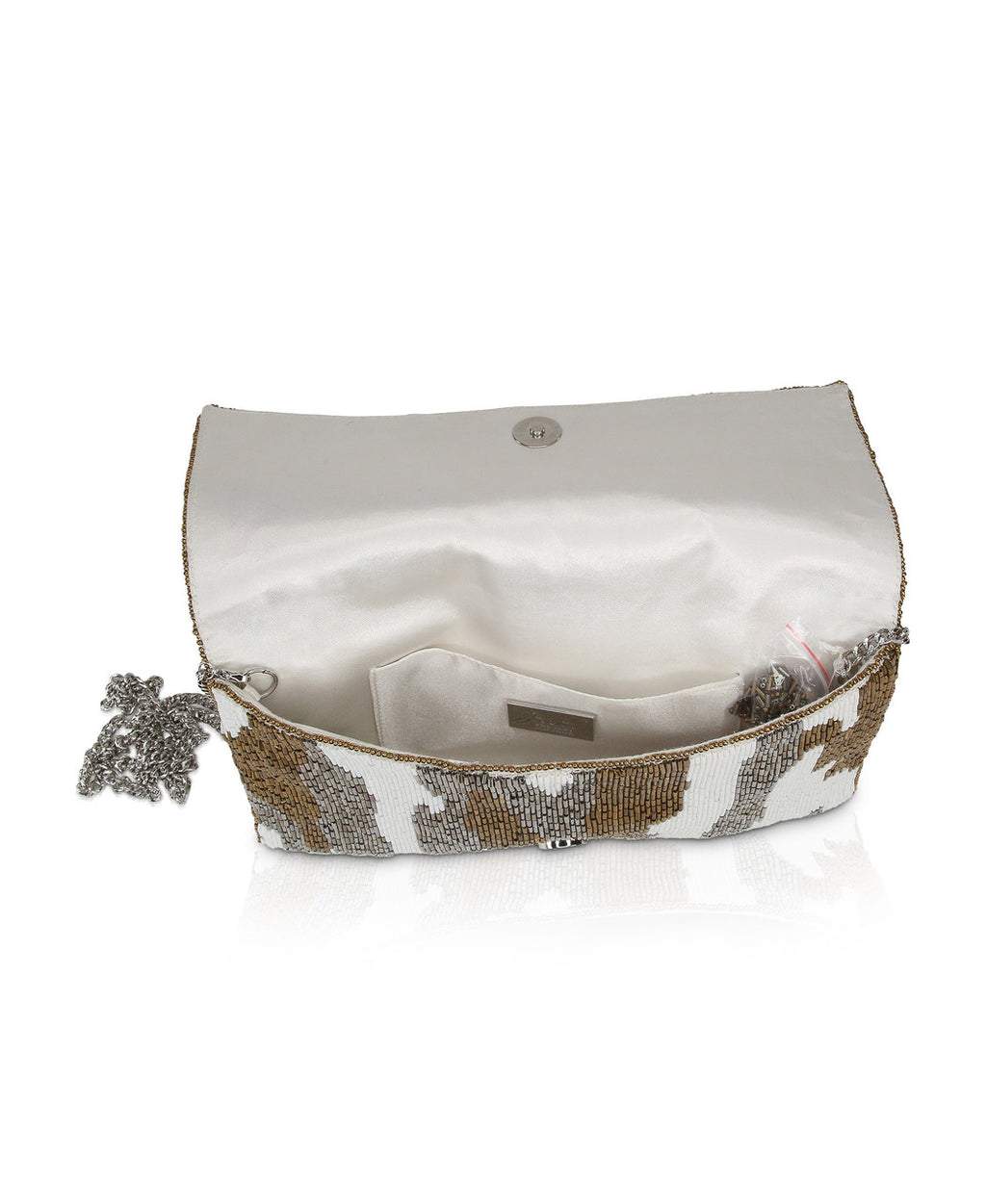 White | Ellery Ikat Beaded Pattern Envelope Clutch