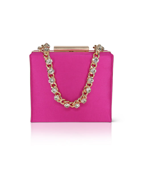 Hot Pink | Billie Mini Box Clutch with Rhinestone Wristlet